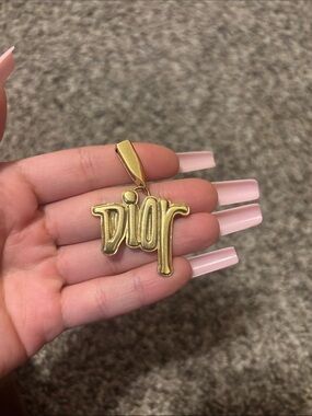 Dior Gold Script Logo Pendant Charm